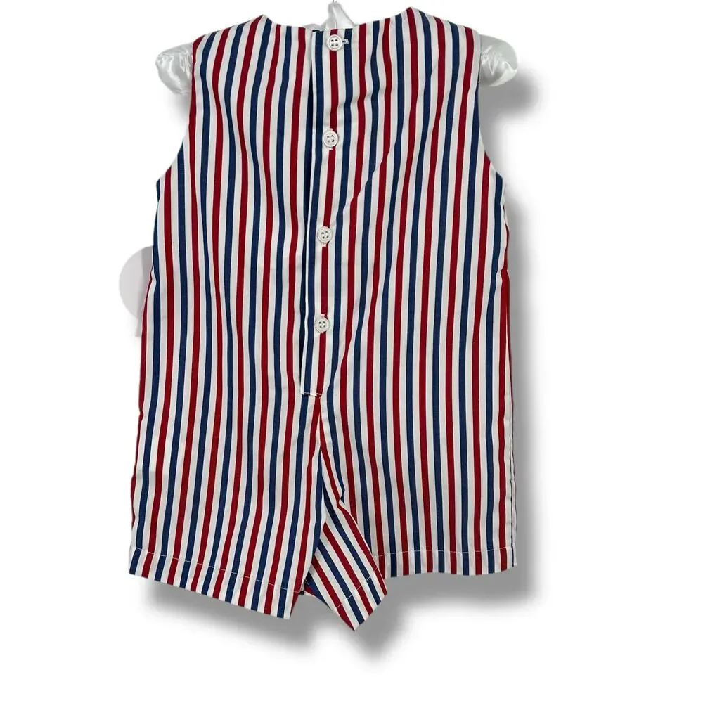 Edgehill Collection Patriotic USA Flag Embroidered Smocked Romper Boys Sz 3 Mos